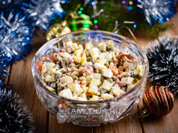 Фото блюда: Постный салат Оливье с опятами