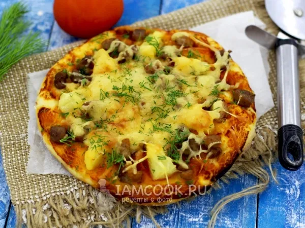 Фото блюда: Пицца со свининой и ананасами