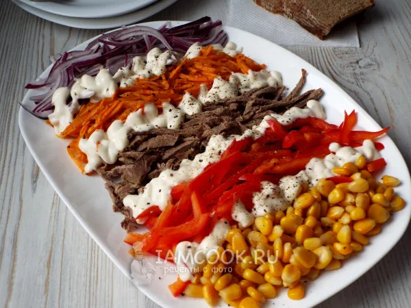 Фото блюда: Салат «Калейдоскоп» с говядиной