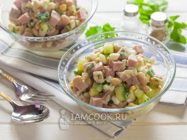 Фото блюда: Салат с фасолью, яйцами и ветчиной