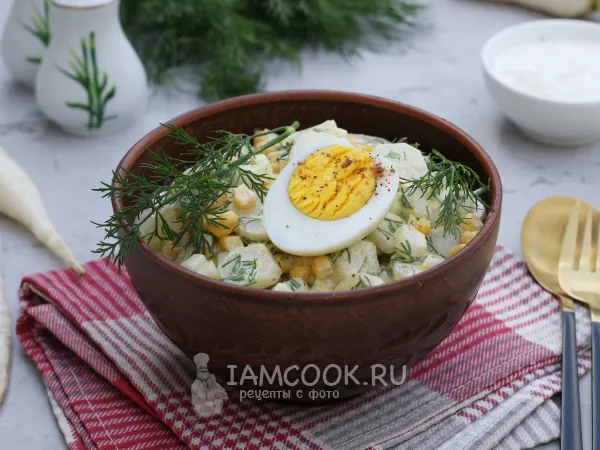 Фото блюда: Салат с редиской, яйцом и кукурузой