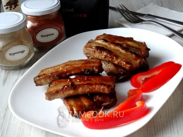 Фото блюда: Жареные свиные ребрышки на сковороде