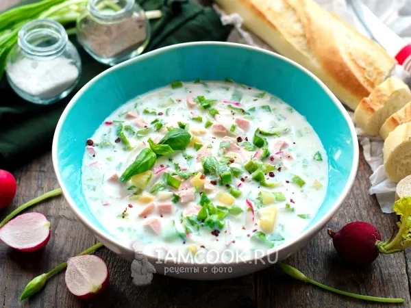 Фото блюда: Окрошка с черемшой и редисом на минеральной воде