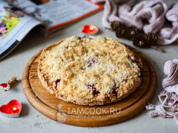 Фото блюда: Насыпной пирог с творогом и вишней