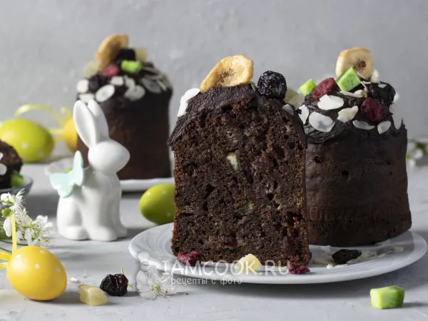 Фото блюда: Шоколадно-банановый бездрожжевой кулич на Пасху