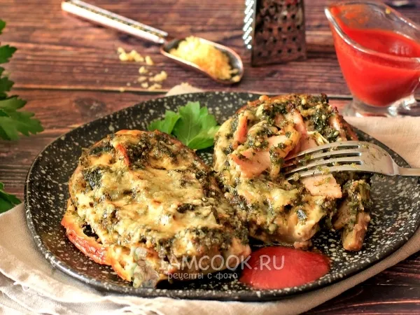 Фото блюда: Запеченные баклажаны с зеленью и сыром