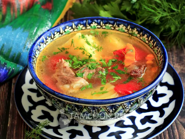Фото блюда: Шурпа из говядины в кастрюле (без помидоров)