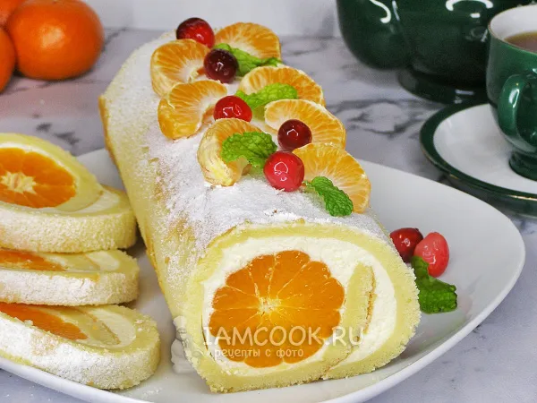 Фото блюда: Бисквитный рулет с мандаринами