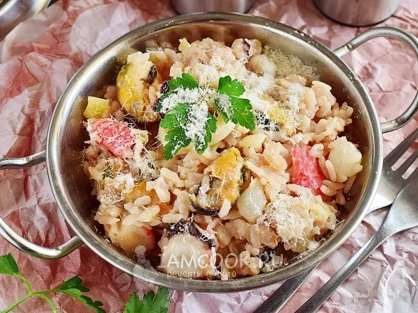 Фото блюда: Ризотто с морепродуктами в сливочном соусе