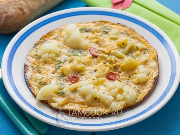 Фото блюда: Омлет с цветной капустой на сковороде