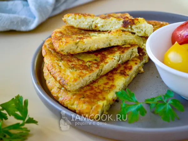 Фото блюда: Творожная лепешка с сыром на сковороде