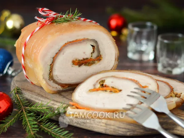 Фото блюда: Рулет из свиной брюшины в рукаве в духовке