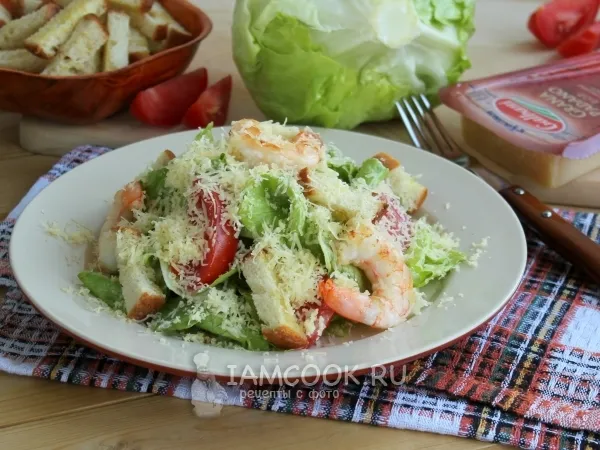 Фото блюда: Салат «Цезарь» с креветками