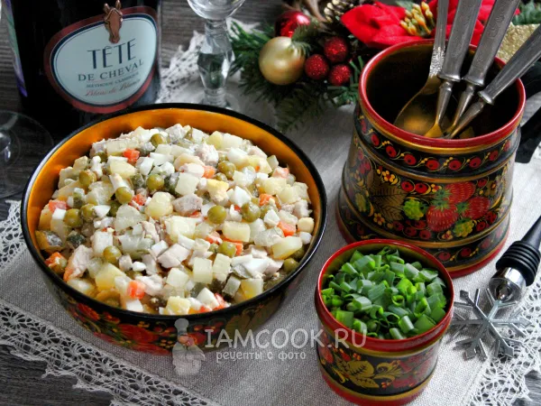 Фото блюда: Про салат «Оливье»-93 с бужениной и игристое