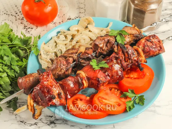 Фото блюда: Шашлык из свиного сердца на мангале