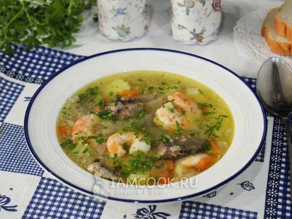 Фото блюда: Суп с креветками и тунцом