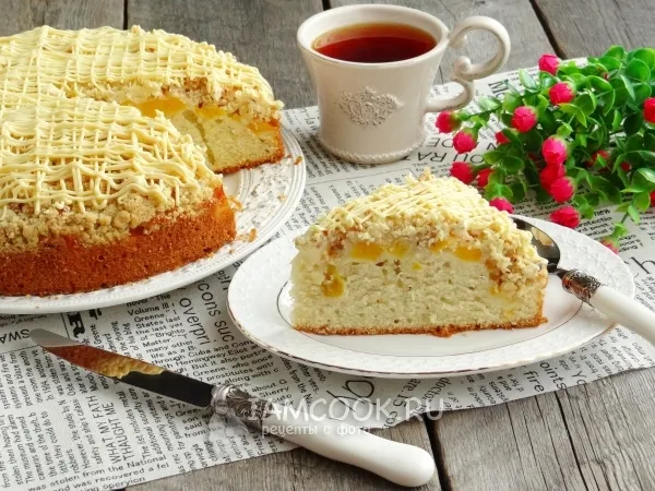 Фото блюда: Пирог с персиками и белым шоколадом