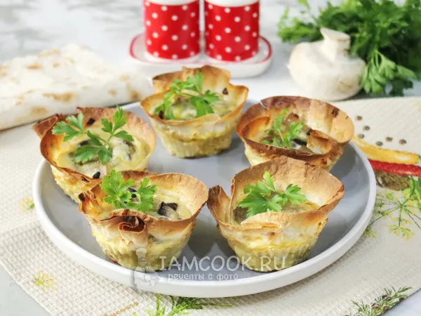 Фото блюда: Тарталетки из лаваша с грибами
