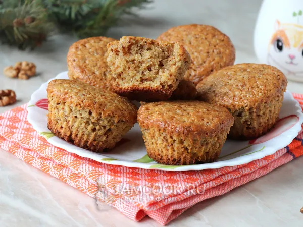 Фото блюда: Кексы с грецкими орехами в силиконовых формочках