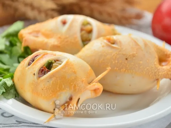 Фото блюда: Кальмары, фаршированные овощами