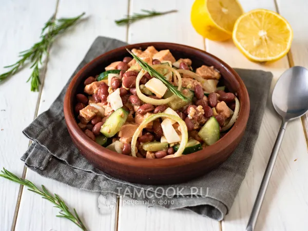 Фото блюда: Салат из печени трески с фасолью консервированной