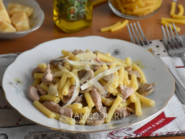 Фото блюда: Макароны с индейкой и грибами
