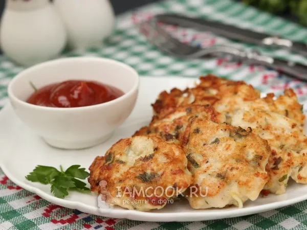 Фото блюда: Оладьи из куриной грудки с сыром на кефире