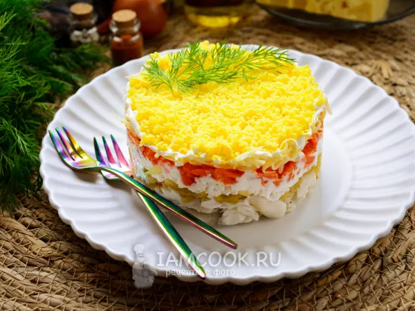 Фото блюда: Салат «Мимоза» с отварной рыбой