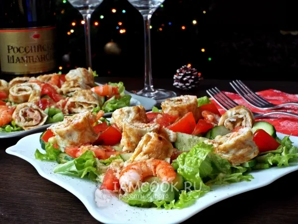 Фото блюда: Овощной салат с креветочным омлетом
