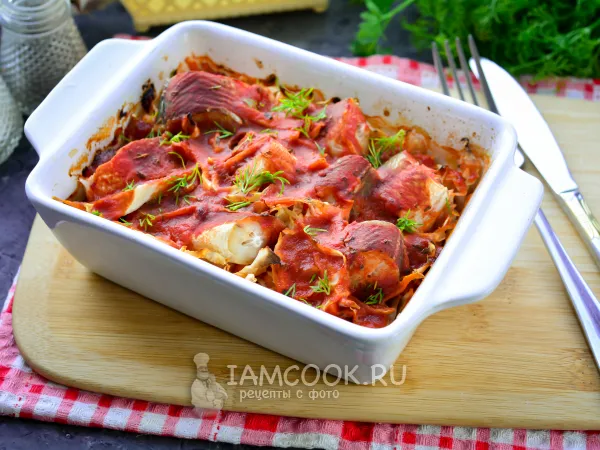 Фото блюда: Рыба с капустой в духовке