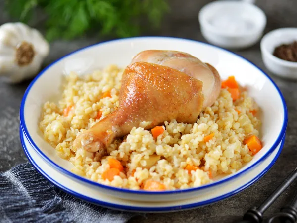 Фото блюда: Булгур с курицей в рукаве в духовке