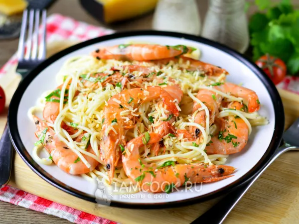 Фото блюда: Спагетти с креветками и сыром