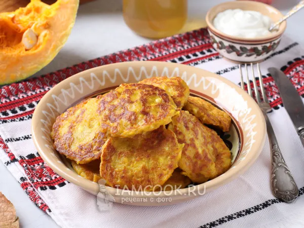 Фото блюда: Оладьи из тыквы с творогом