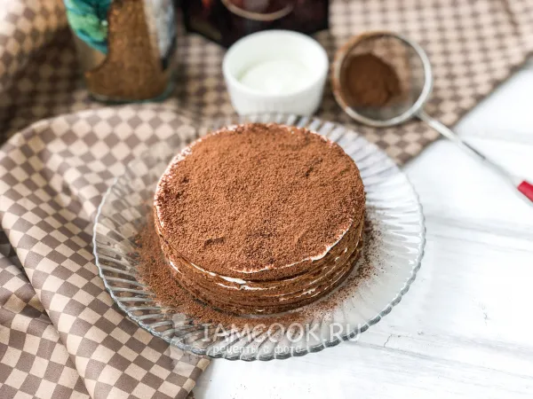 Фото блюда: Блинный торт «Тирамису» с творожным кремом