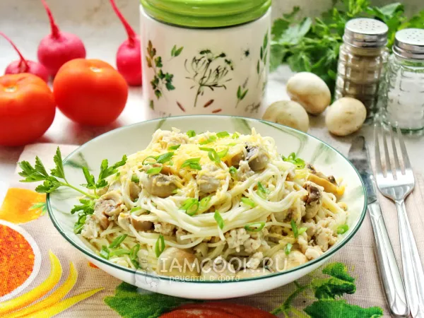 Фото блюда: Спагетти с фаршем и грибами