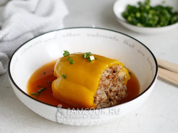 Фото блюда: Постный фаршированный перец с грибами в мультиварке