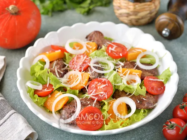 Фото блюда: Салат с куриной печенью и тыквой