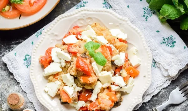 Фото блюда: Киноа с сыром и овощами (в духовке)