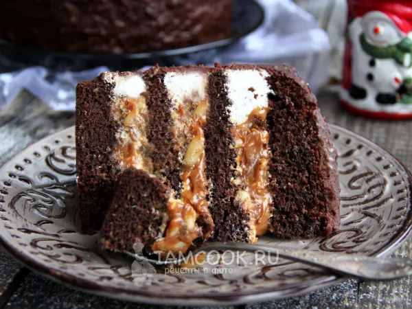 Фото блюда: Торт «Сникерс» с арахисом и сгущенкой