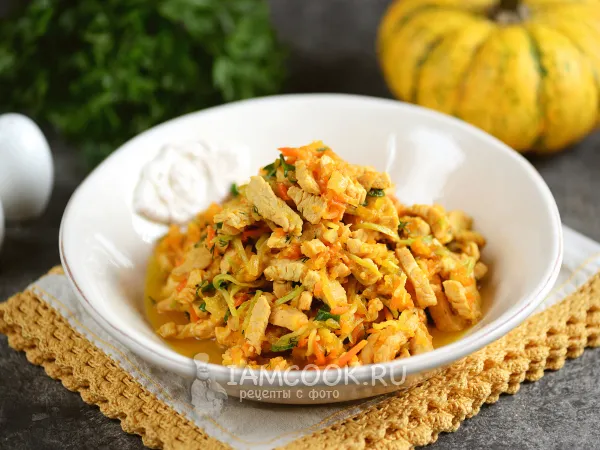 Фото блюда: Индейка с тыквой и кабачком (на сковороде)