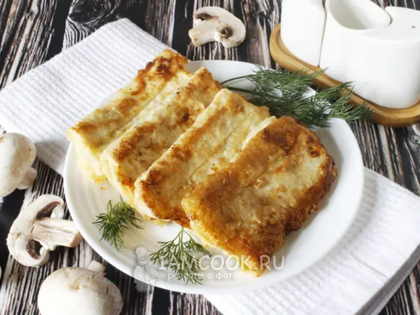 Фото блюда: Пирожки-рулетики из лаваша с грибами и сыром (на сковороде)