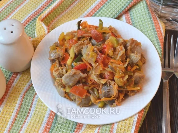 Фото блюда: Теплый овощной салат с куриными желудками