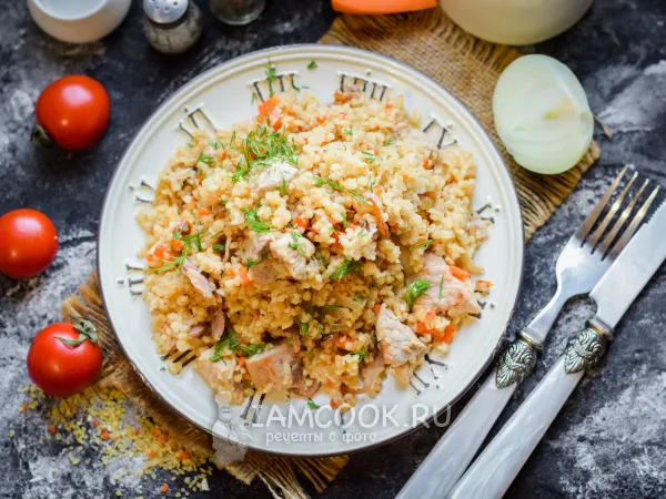 Фото блюда: Булгур со свининой на сковороде