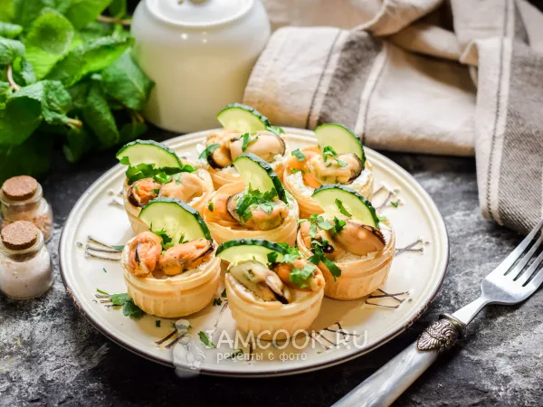 Фото блюда: Тарталетки с мидиями и творожным сыром