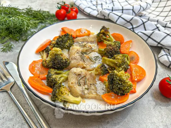 Фото блюда: Филе трески с брокколи в духовке