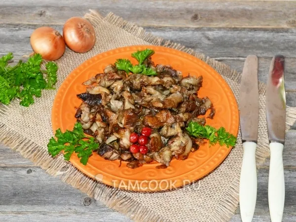 Фото блюда: Жареные грибы зонтики с луком