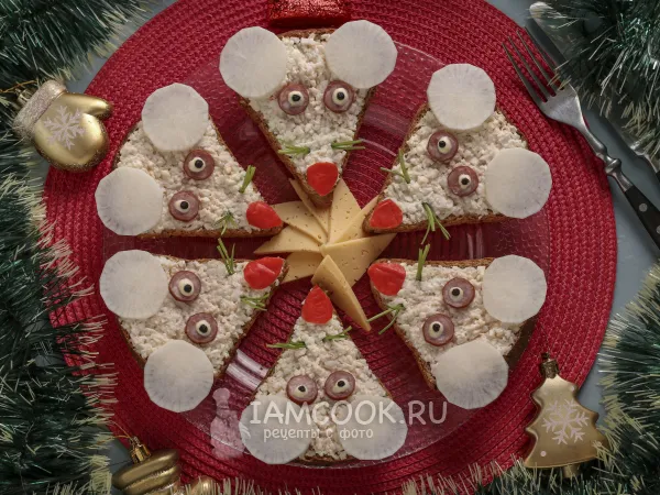 Фото блюда: Бутерброды «Мыши» с сыром, яйцом и крабовыми палочками
