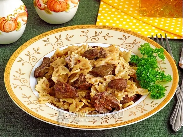 Фото блюда: Паста с куриной печенью в мультиварке