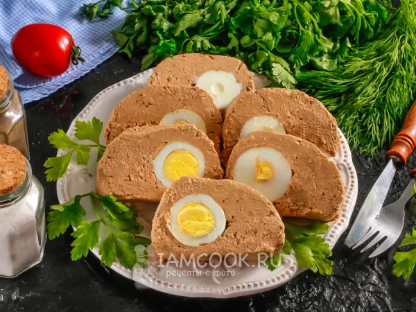 Фото блюда: Рулет из куриной печени с яйцом