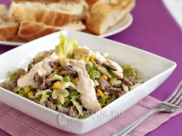 Фото блюда: Мясной салат с грибами